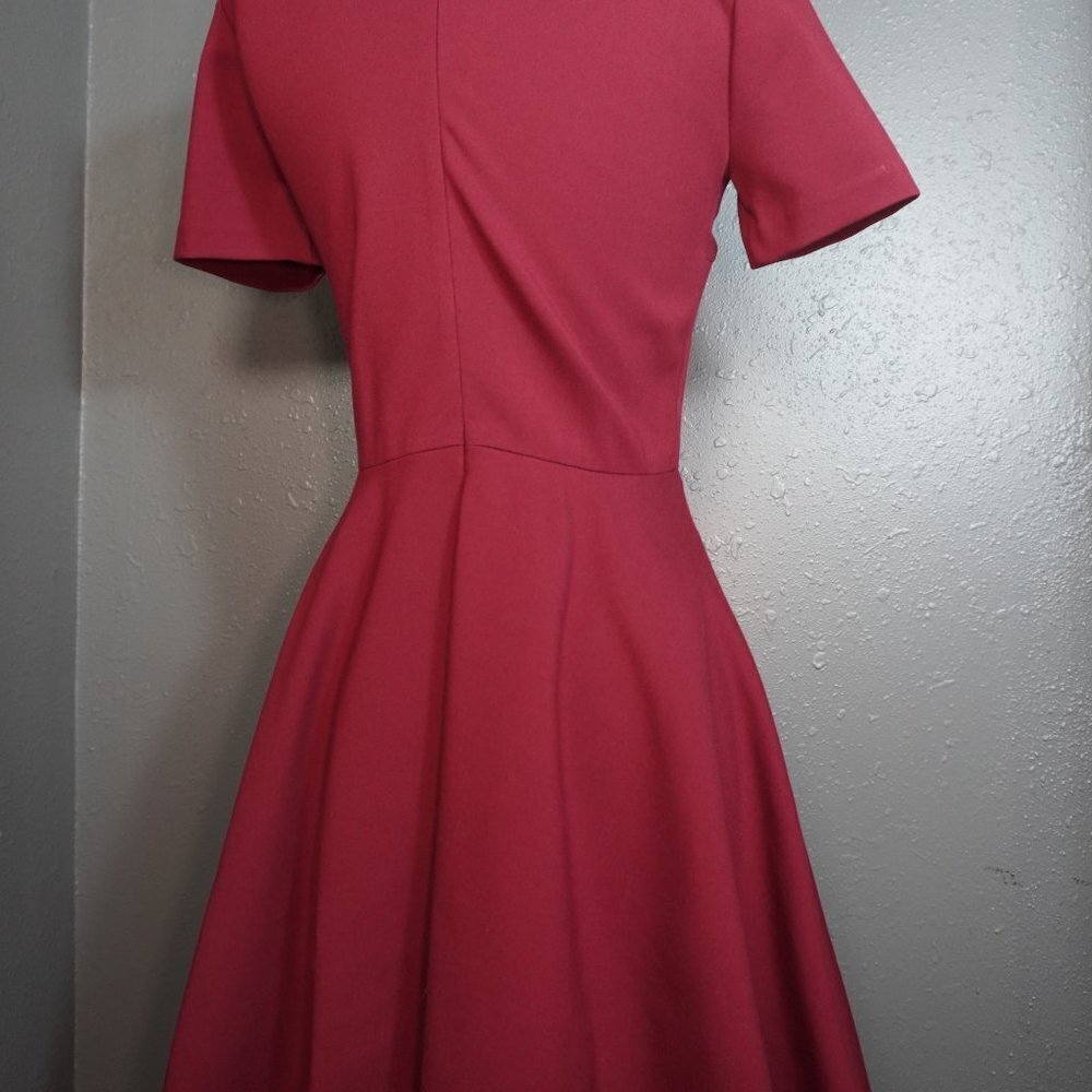 Madewell Womens Dark Red Short Sleeve Skater Dress With Leather Size Small - Picture 5 of 8